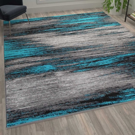 Turquoise 6' X 9' Abstract Design Accent Area Rug